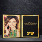 ありがとうフォトカード誕生日金ゴールドバウ黒 サンキューカード