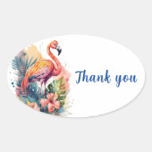 ありがとうフラミンゴ 楕円形シール (正面)