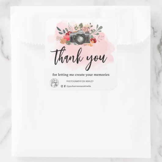 ありがとうフローラウォーターカラーカメラフォトグラファー スクエアシール (バッグ)