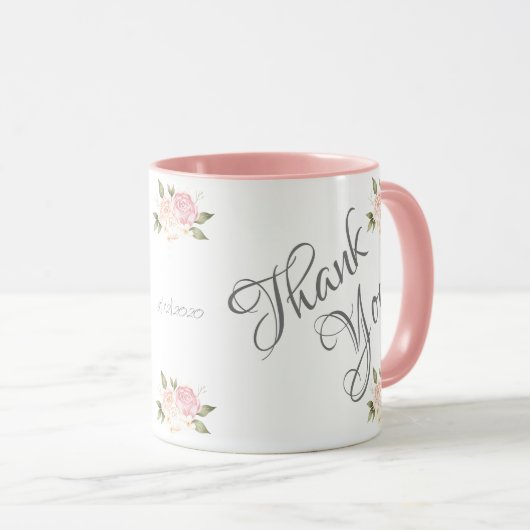 ありがとうフローラピンクウォーターかわいらしカラー マグカップ (正面右)