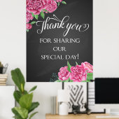 ありがとうフローラピンク結婚牡丹の黒板 ポスター (ホームオフィス)