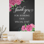 ありがとうフローラピンク結婚牡丹の黒板 ポスター (キッチン)