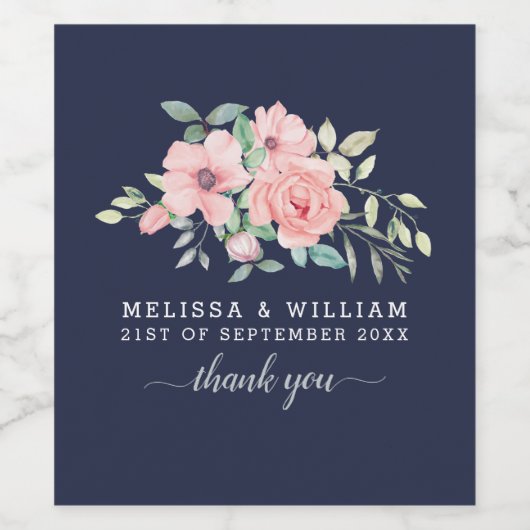 ありがとうフローラ水彩海軍結婚の ワインラベル (シングルラベル)