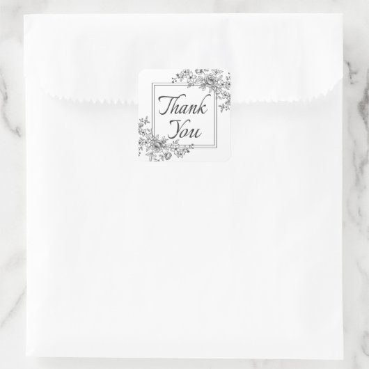 ありがとうフローラ白黒の花 スクエアシール (バッグ)