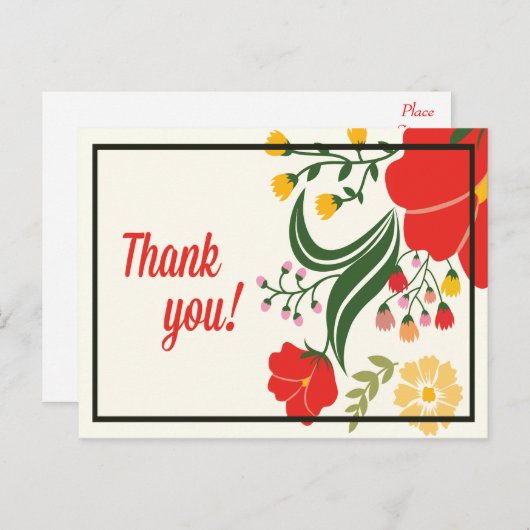 ありがとうフローラ赤、緑の花はがき ポストカード (正面/裏面)