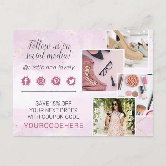 ありがとうフローラ〔雄ジカの〕枝角ピンク金ゴールド大理石4 – 写真 ポストカード (裏面)