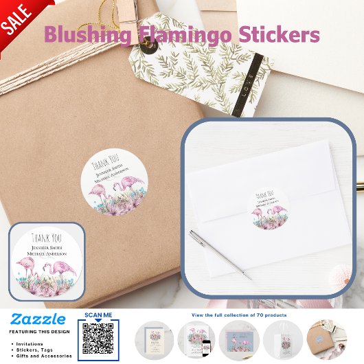 ありがとうブラッキングフラミンゴ熱帯ビーチ結婚式 ラウンドシール