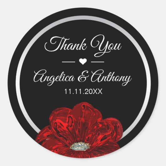 ありがとうブラック・シルバー・レッド・ローズ結婚・シール ラウンドシール (正面)
