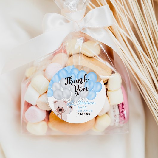 ありがとうブルーバルーンベア男の子のシャワー ラウンドシール