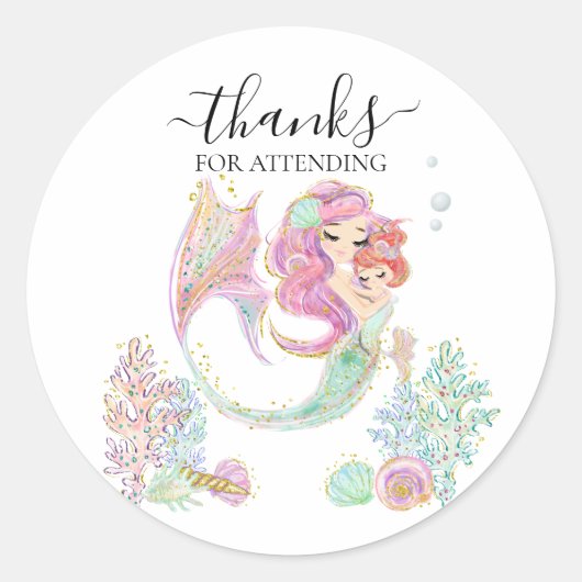 ありがとうベイビーシャワー人魚 ラウンドシール (正面)