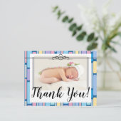 ありがとうベビーお知らせ ワンフォト パステルカラー ポストカード (スタンド正面)