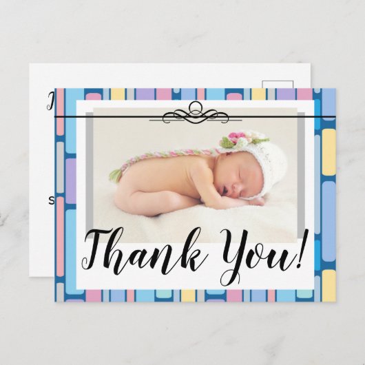 ありがとうベビーお知らせ ワンフォト パステルカラー ポストカード (正面/裏面)