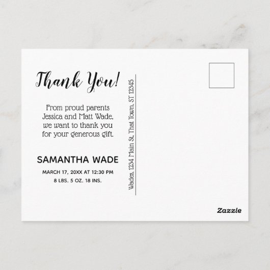 ありがとうベビーお知らせ ワンフォト パステルカラー ポストカード (裏面)