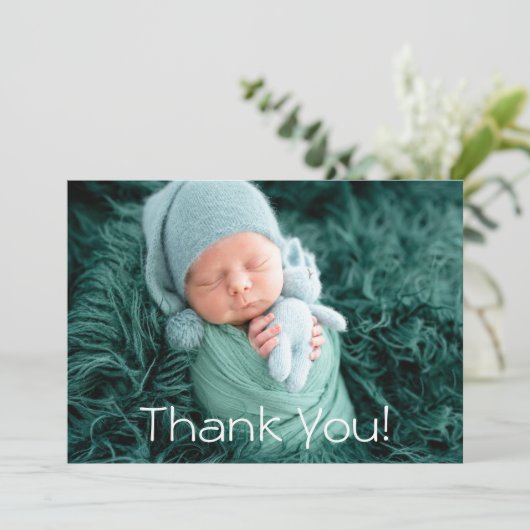 ありがとうベビーギフトモダン赤生まれたばかりのちゃんシャワー サンキューカード (スタンド正面)