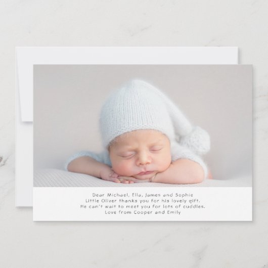 ありがとうベビーギフトモダン赤生まれたばかりのちゃんシャワー サンキューカード (裏面)