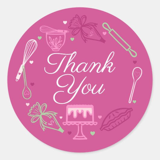 ありがとうベーキング&料理器具ピンク&グリーン ラウンドシール (正面)
