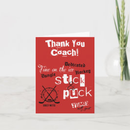 ありがとうホッケーコーチのスティックと赤のパック時間 サンキューカード