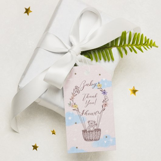 ありがとうホットエアバルーンTeddyベアーピンク ギフトタグ