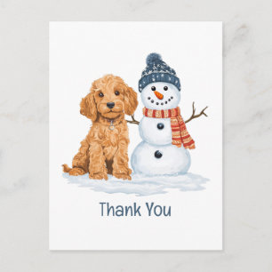 ありがとうホリデー ウィンター ゴールデンドゥードル 犬の雪だるま ポストカード