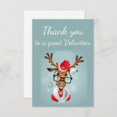 ありがとうボランティアおもしろいトナカイSanta Cartoon サンキューカード (正面/裏面)