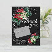 ありがとうポインセチアのギフトカードホルダーブラック シーズンカード (スタンド正面)
