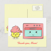 ありがとうママ – かわいいカップケーキとピンクのオーブン ポストカード (正面/裏面)