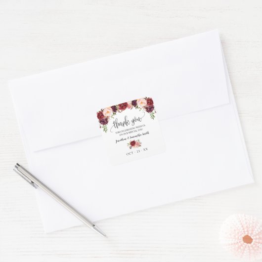 ありがとうマルサラフローラボホシック結婚ズ スクエアシール (封筒)