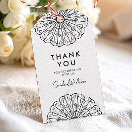 ありがとうミニマルな白黒フローラ ギフトタグ