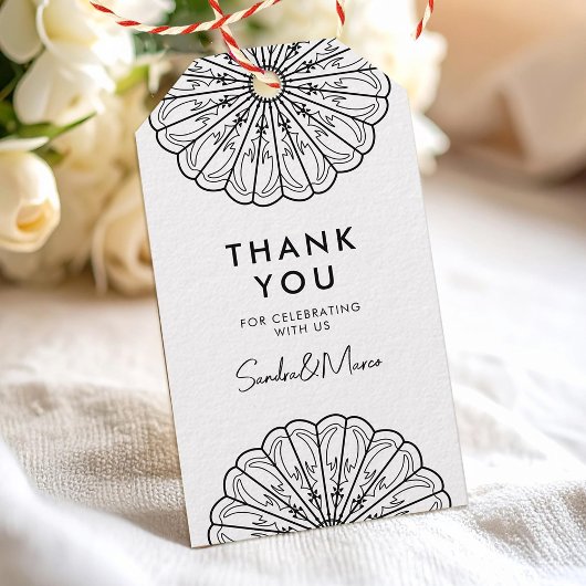 ありがとうミニマルな白黒フローラ ギフトタグ