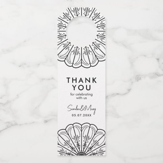 ありがとうミニマルな白黒フローラ ボトルネックタグ (正面)