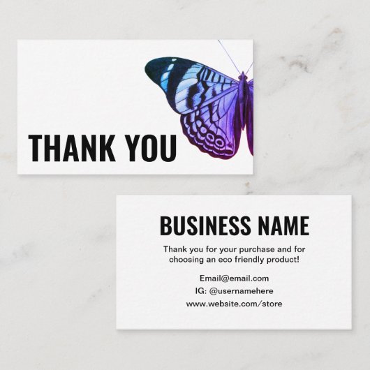 ありがとうミニマルな蝶モダン蝶シンプル 名刺 (正面/裏面)