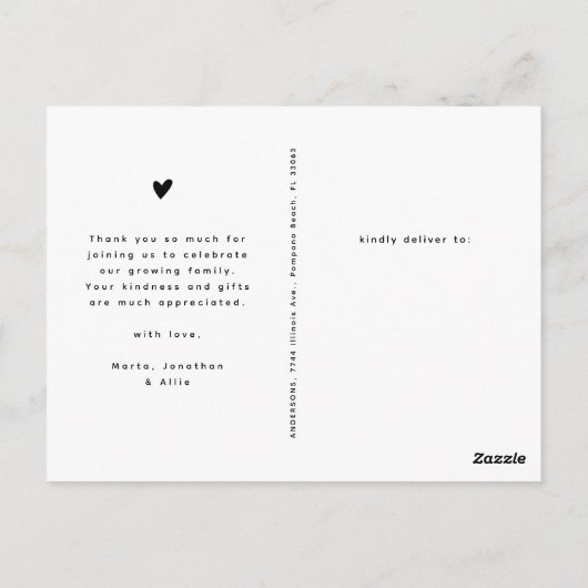 ありがとうミニマルフォトコラージュ赤ちゃんシャワー ポストカード (裏面)