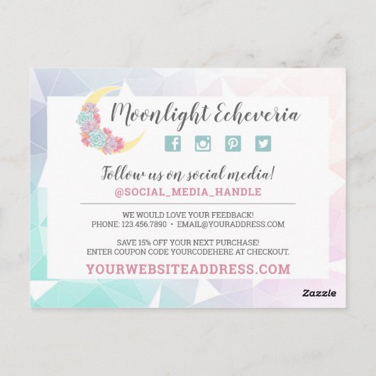 ありがとうムーン＆スキューレント パステル ミスティック ボヘミアンチック ポストカード (裏面)