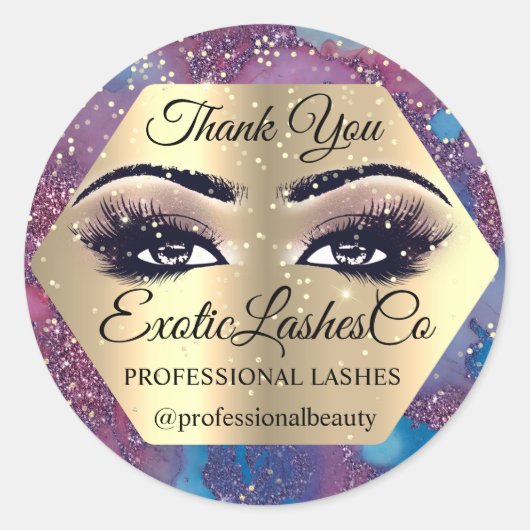 ありがとうメイクアップアーティストアイズパープルバラまばたき ラウンドシール (正面)