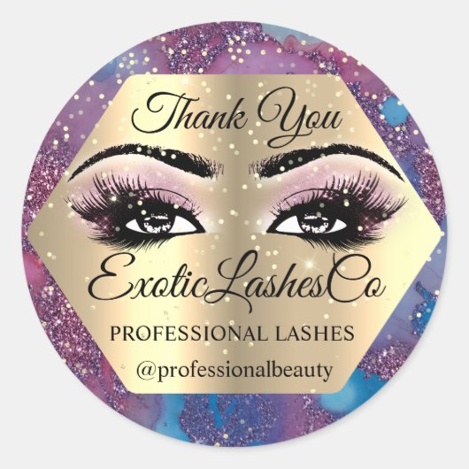 ありがとうメイクアップアーティストアイズブルーピンク大理石 ラウンドシール (正面)