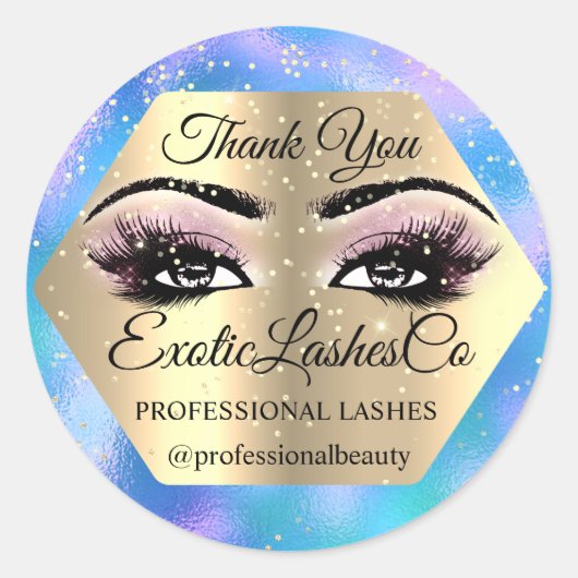 ありがとうメイクアップアーティストアイズブルーピンク金ゴールド ラウンドシール (正面)