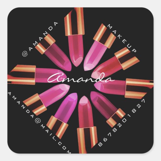 ありがとうメイクアップロゴバラ赤い口紅Insta スクエアシール (正面)