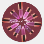 ありがとうメイクアップロゴバラ赤ピンクリップスティック ラウンドシール (正面)