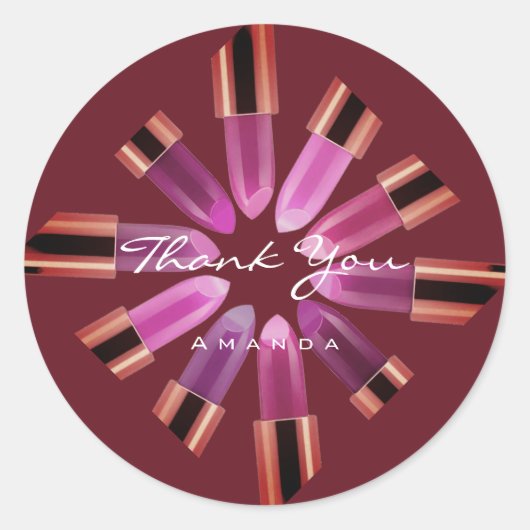 ありがとうメイクアップロゴバラ赤ピンクリップスティック ラウンドシール (正面)