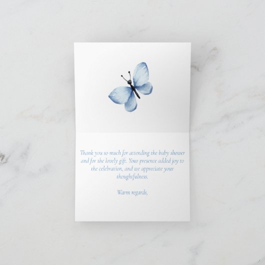 ありがとうメッセージ青い野生の花と蝶 サンキューカード (内部)