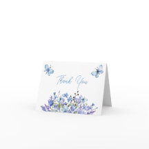 ありがとうメッセージ青い野生の花と蝶