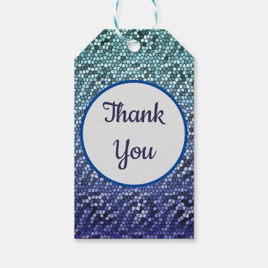 ありがとうモザイク抽象芸術ブルー感謝 ギフトタグ (正面)