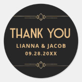ありがとうモダンアールデコブラックと金ゴールド結婚ズ ラウンドシール (正面)