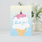 ありがとうモダンレトロなアイスクリームコーンパーティーブルー サンキューカード (スタンド正面)