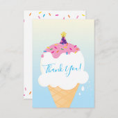 ありがとうモダンレトロなアイスクリームコーンパーティーブルー サンキューカード (正面/裏面)