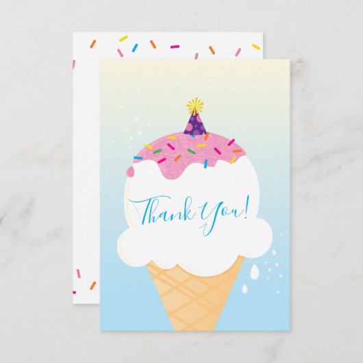 ありがとうモダンレトロなアイスクリームコーンパーティーブルー サンキューカード (正面/裏面)