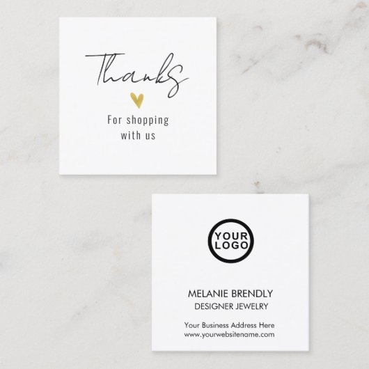 ありがとうモダン金ゴールドハートスクエア名刺 スクエア名刺 (正面/裏面)