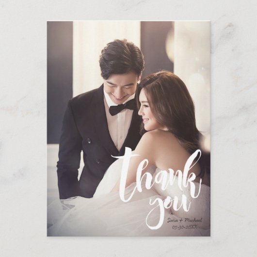 ありがとうモダン，スクリプト・写真・名前・日付 ポストカード (正面)