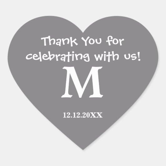 ありがとうモノグラムのステッカー:スチールグレー ハートシール (正面)