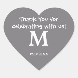 ありがとうモノグラムのステッカー：スチールグレー ハートシール